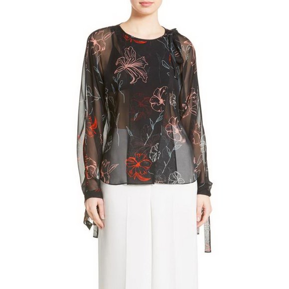 Diane von Furstenberg Sheer Tie Neck Silk Blouse - Picture 8 of 11